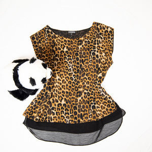 Black, brown sheer leopard print Express top